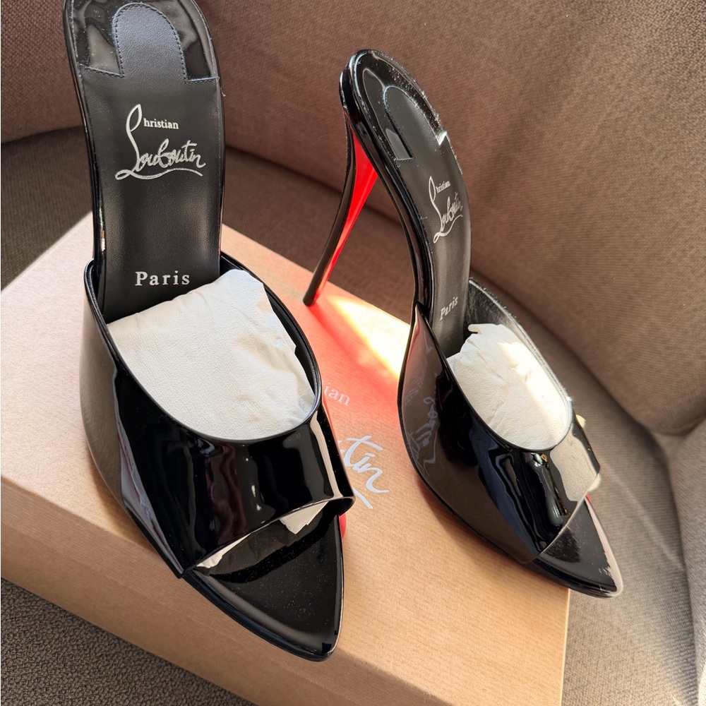 Miss Z Mule 100mm Patent Christian Louboutin Black Patent Leather Heels - Picture 2 of 9